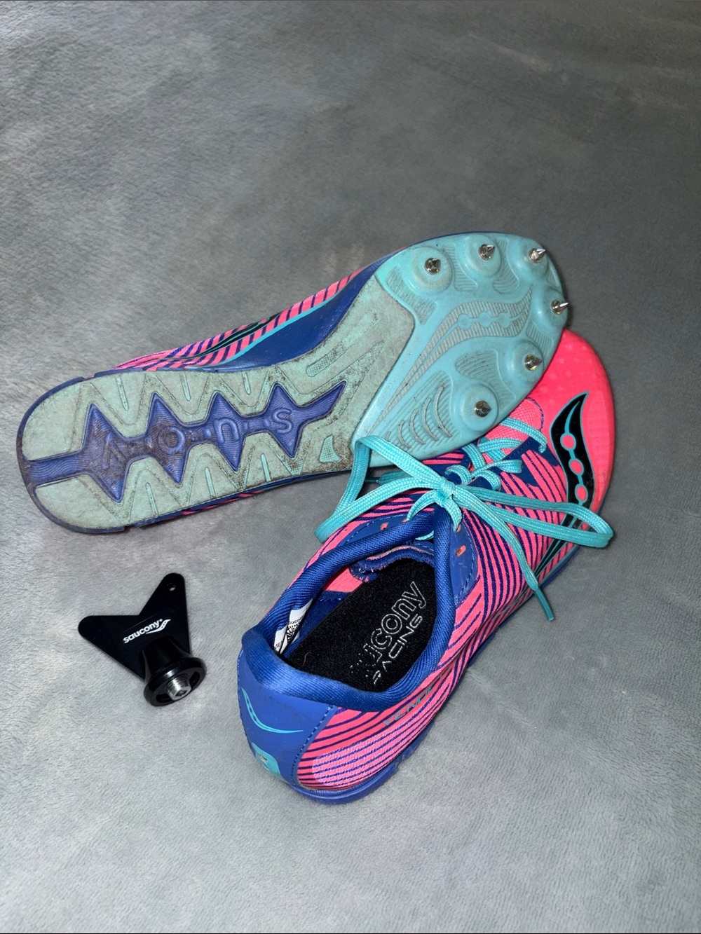 Saucony Women's Pink and Teal Sprint Track Spikes
